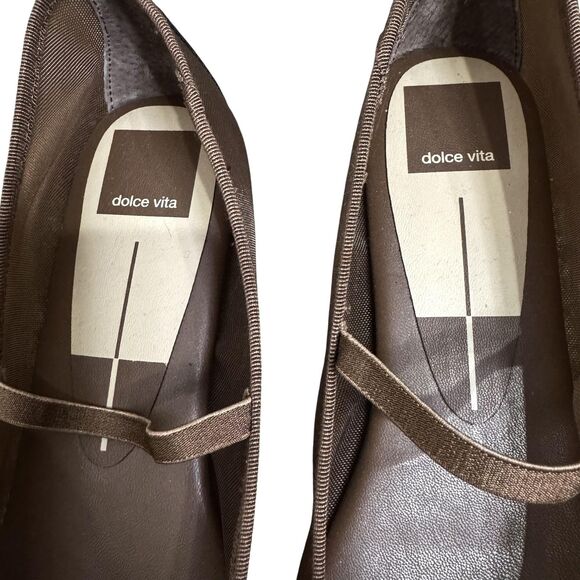 Dolce Vita Ballet Flats Shoes 9.5 Brown Mary Jane Bow Round Toe Leather Sole - Picture 2 of 5